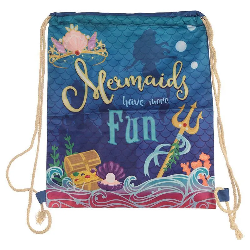 Handy Cotton Drawstring PE Gym School Bag - Mermaid Slogan