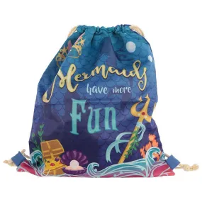 Handy Cotton Drawstring PE Gym School Bag - Mermaid Slogan