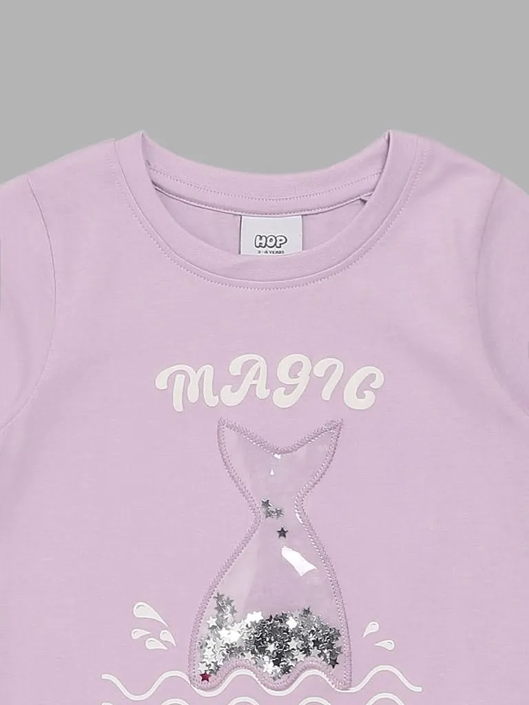 HOP Kids Fish-Tail Embellished Lilac T-Shirt