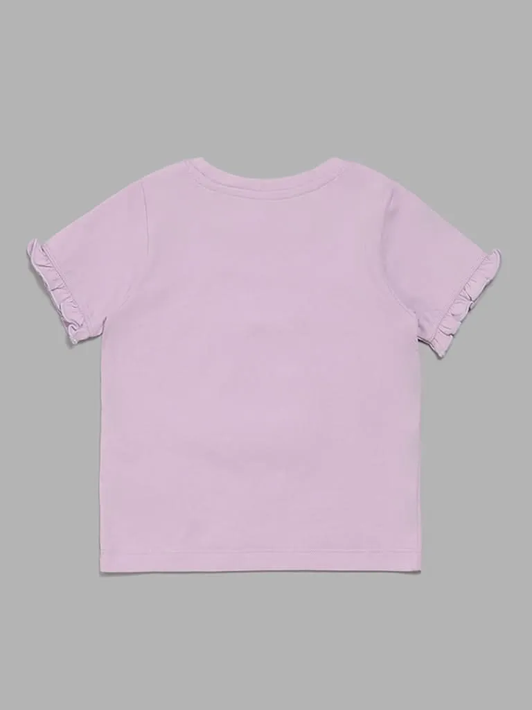 HOP Kids Fish-Tail Embellished Lilac T-Shirt