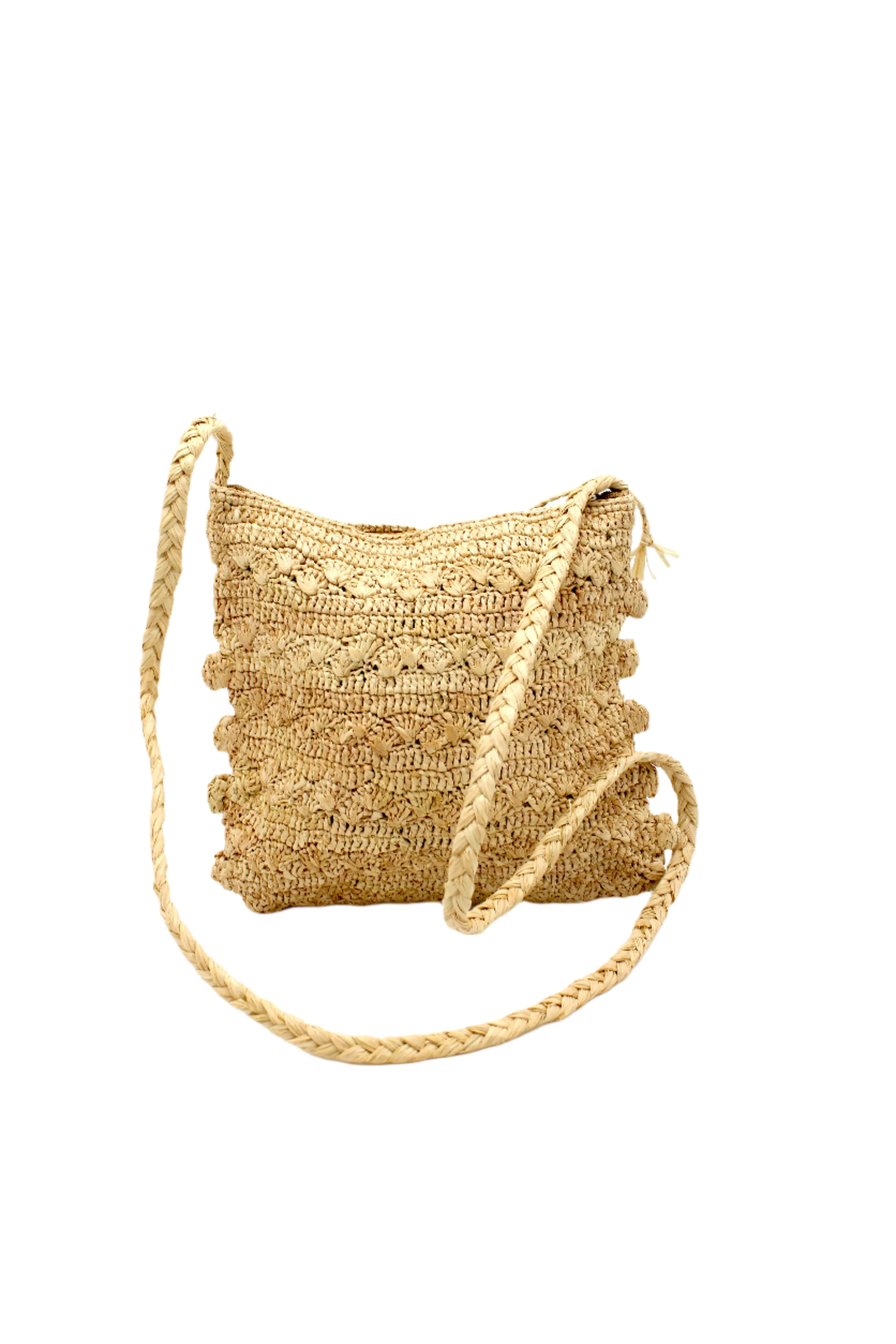 Kristen Crochet Straw Crossbody Bag with Nub Edge