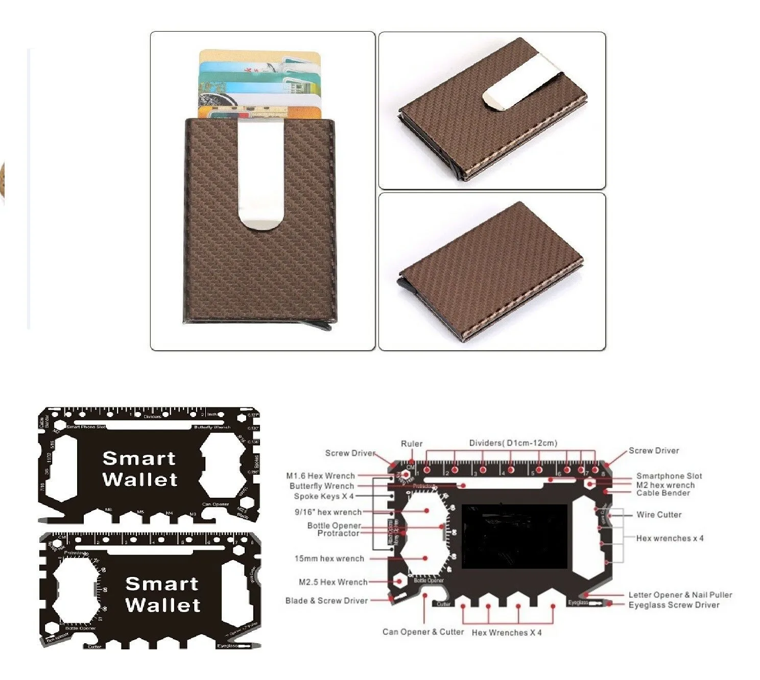 Metal Wallet money Clip for credit cards RFID Blocker   Smart Multi Tool