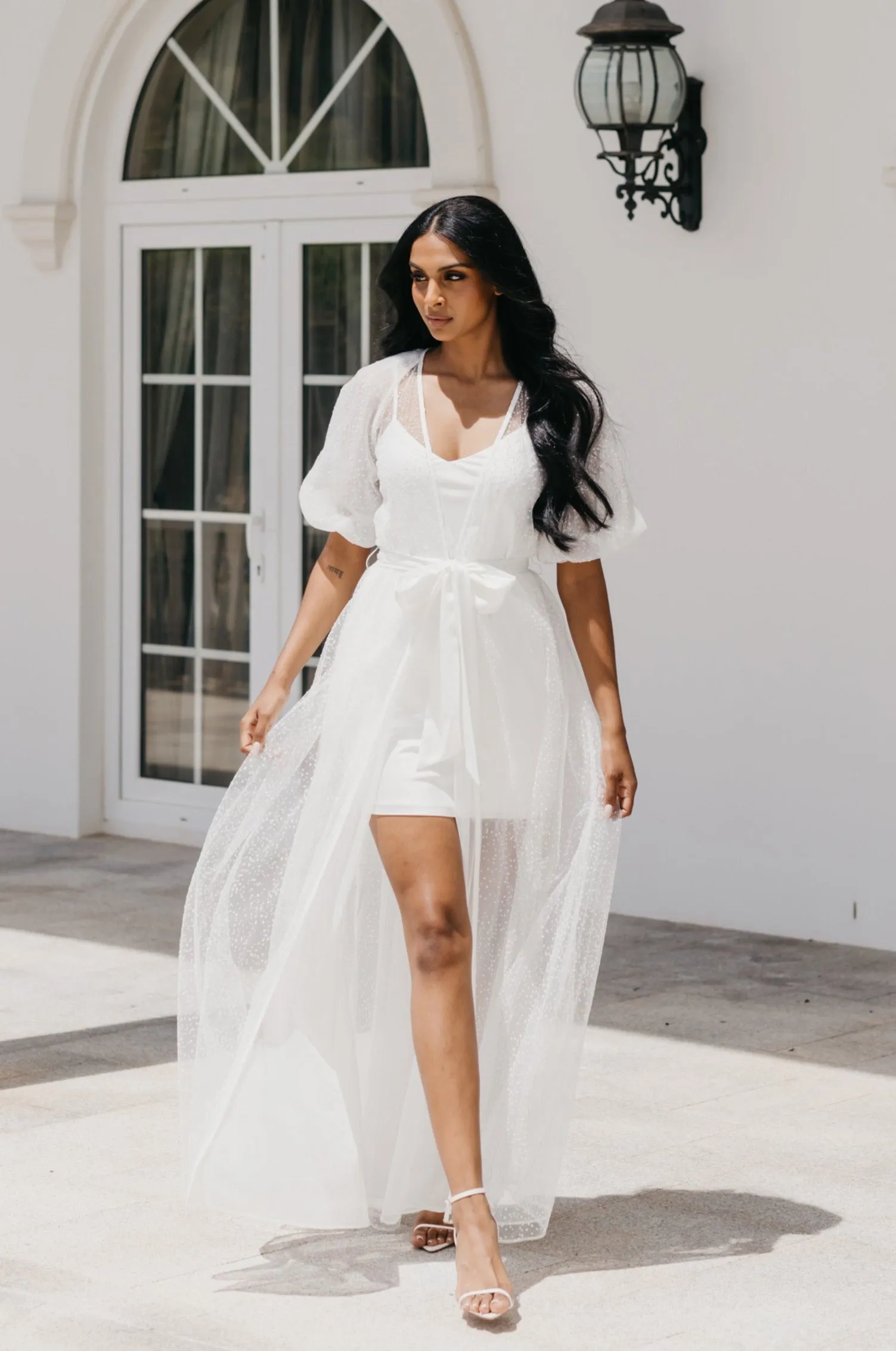 Mila Flocked Spot Lace Maxi Bridal Robe - Includes Slip