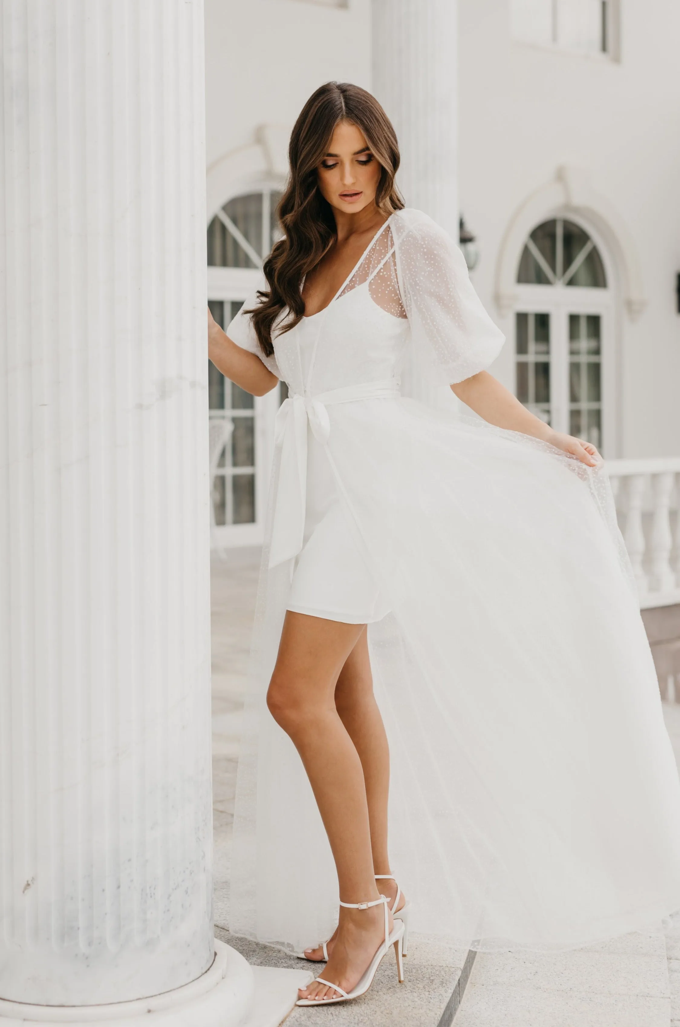 Mila Flocked Spot Lace Maxi Bridal Robe - Includes Slip