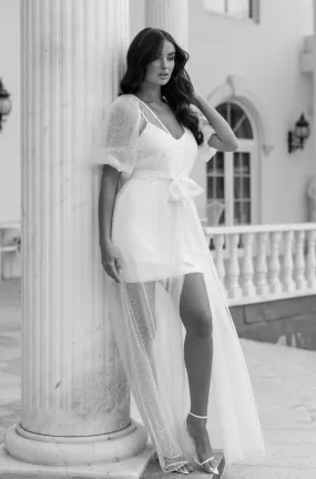 Mila Flocked Spot Lace Maxi Bridal Robe - Includes Slip