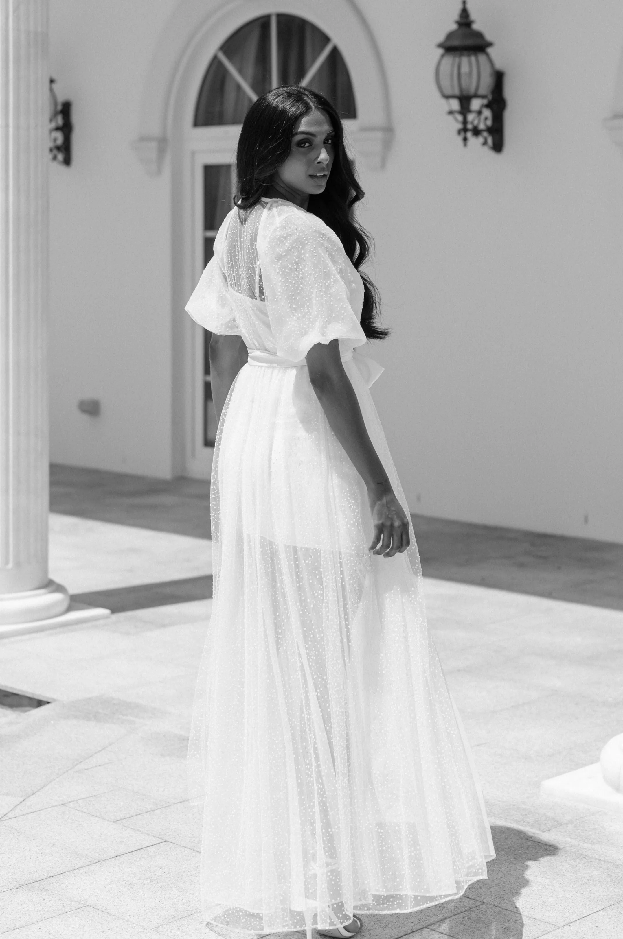 Mila Flocked Spot Lace Maxi Bridal Robe - Includes Slip