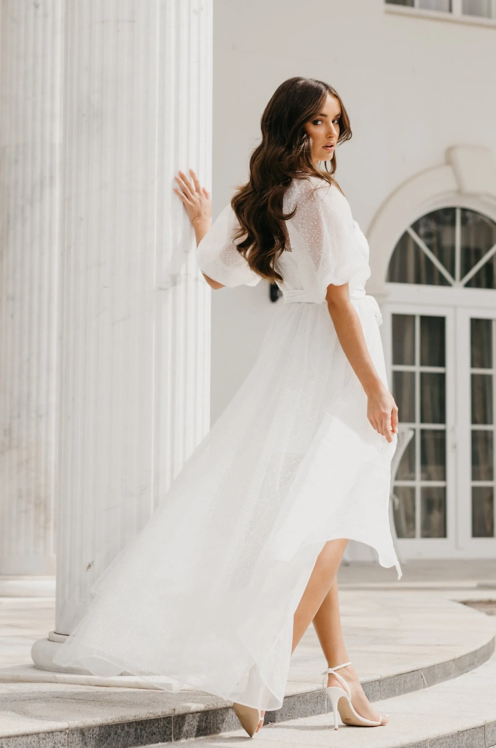 Mila Flocked Spot Lace Maxi Bridal Robe - Includes Slip