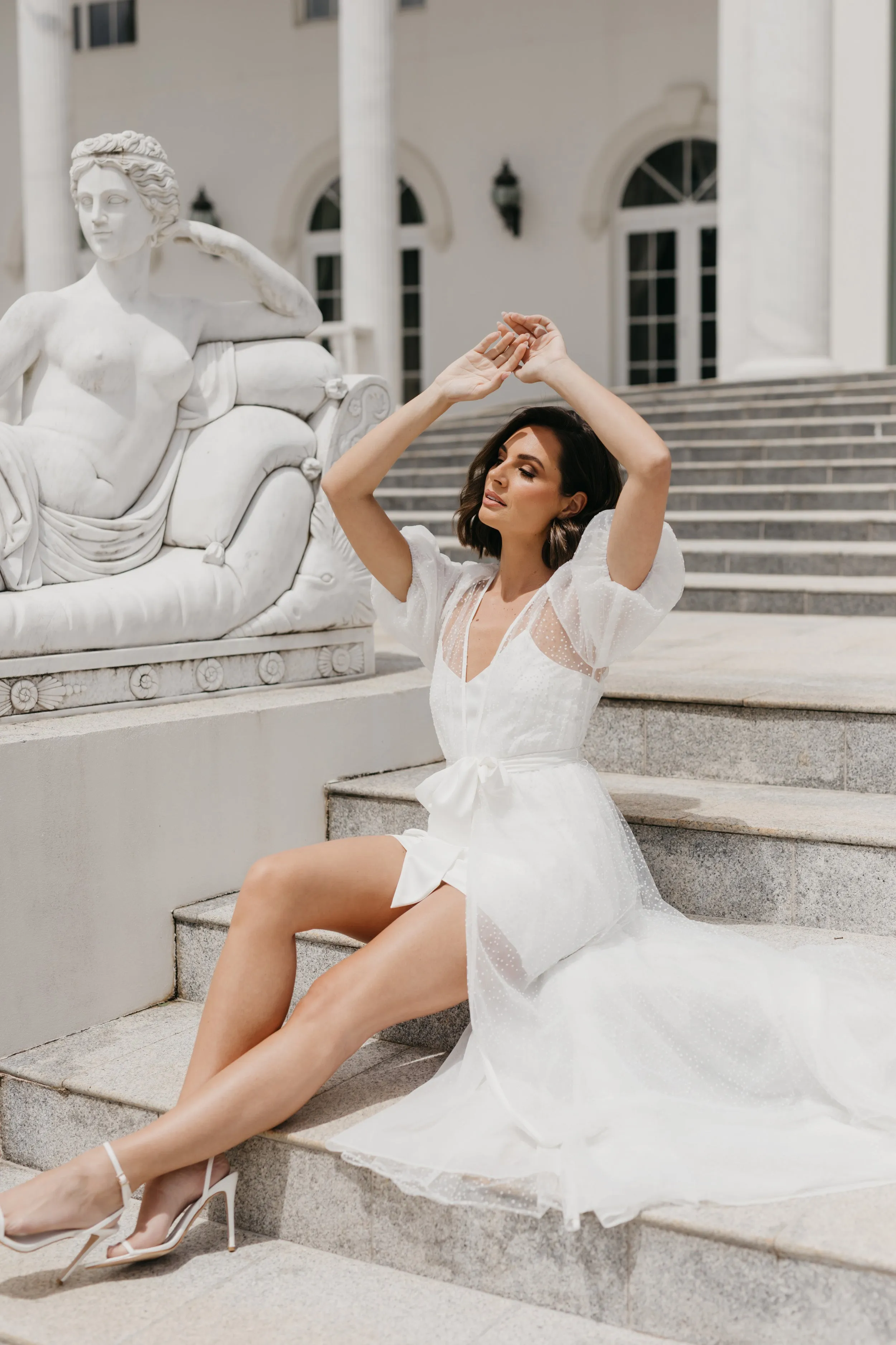 Mila Flocked Spot Lace Maxi Bridal Robe - Includes Slip