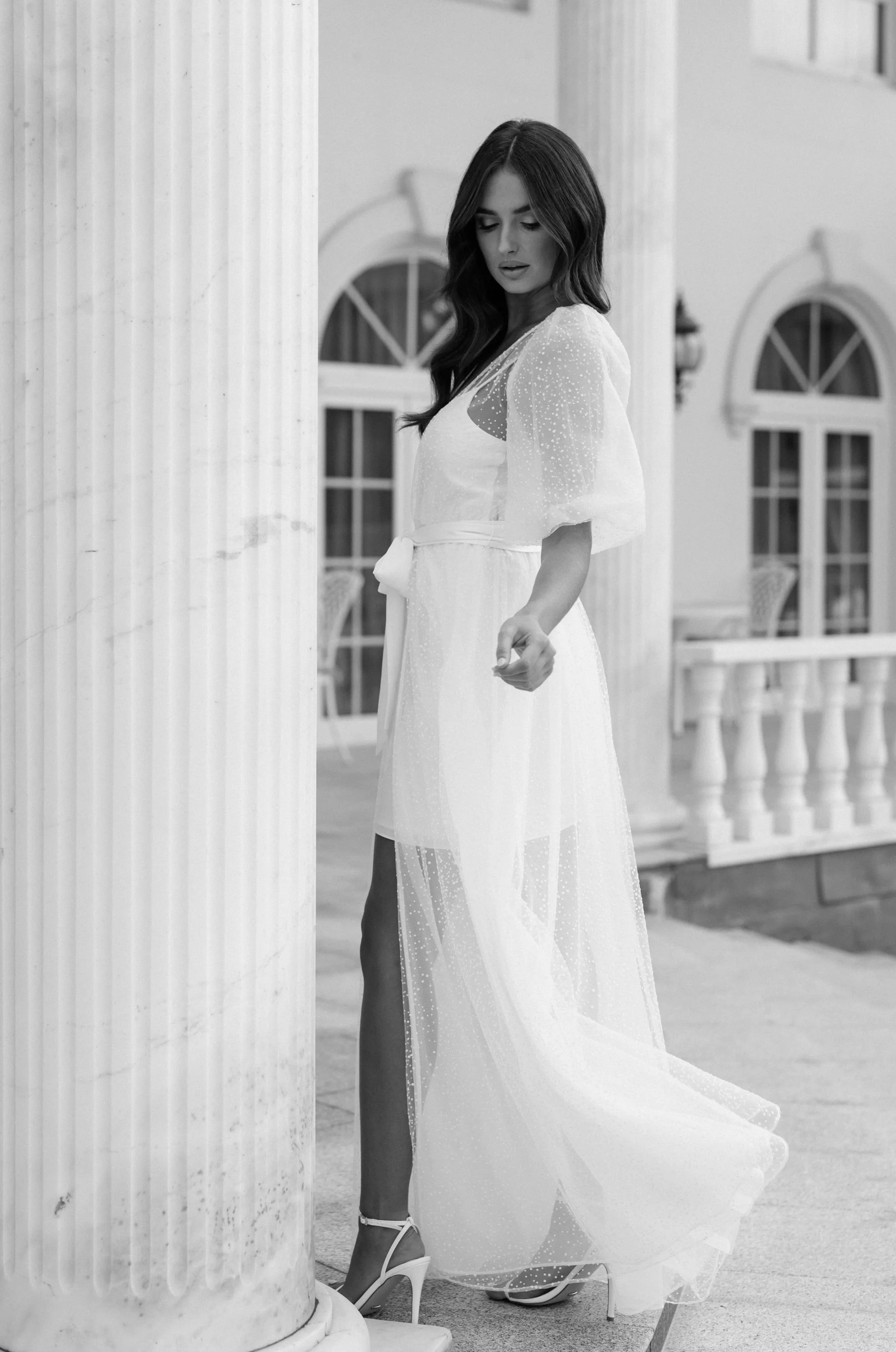 Mila Flocked Spot Lace Maxi Bridal Robe - Includes Slip
