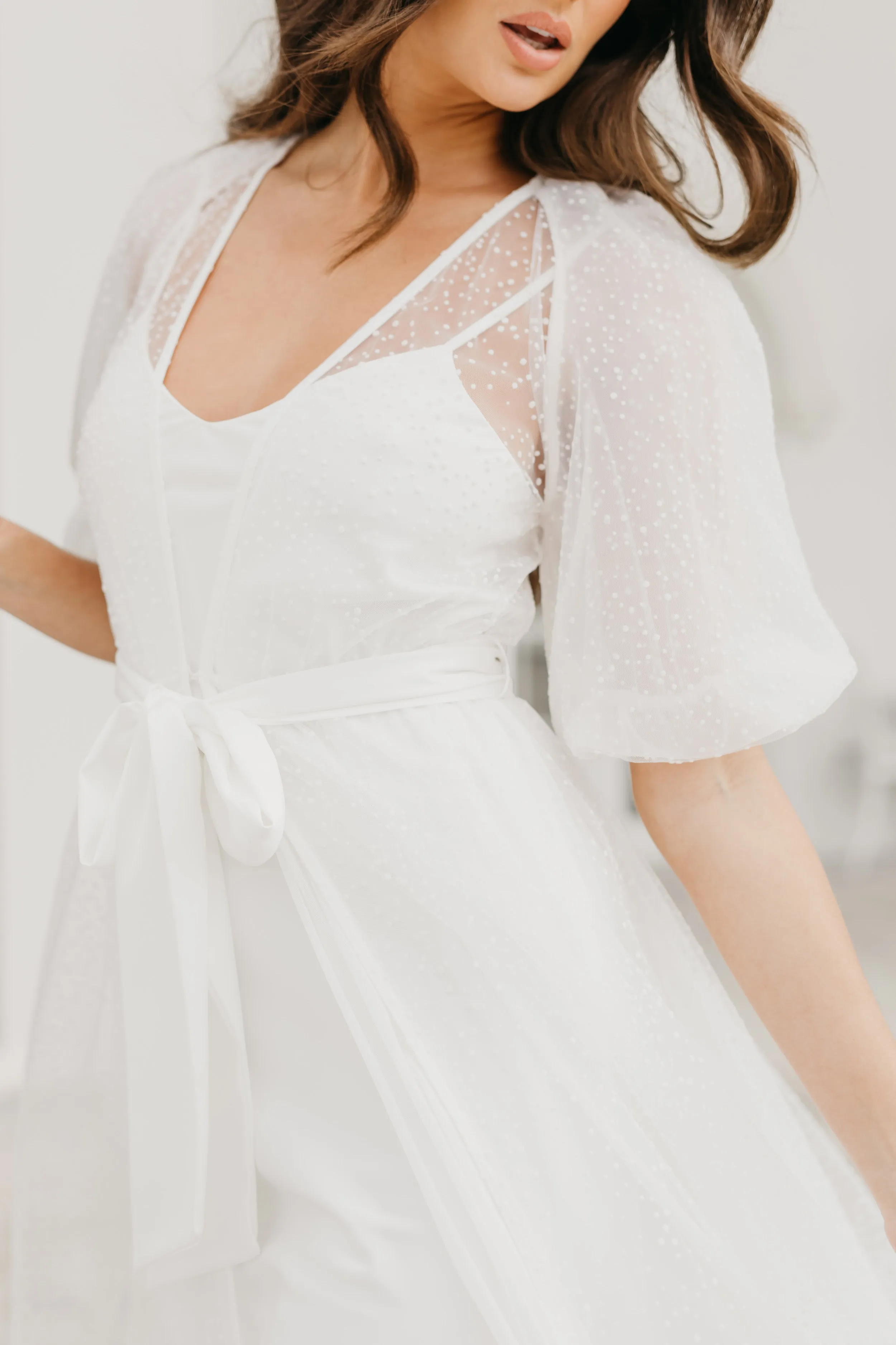 Mila Flocked Spot Lace Maxi Bridal Robe - Includes Slip
