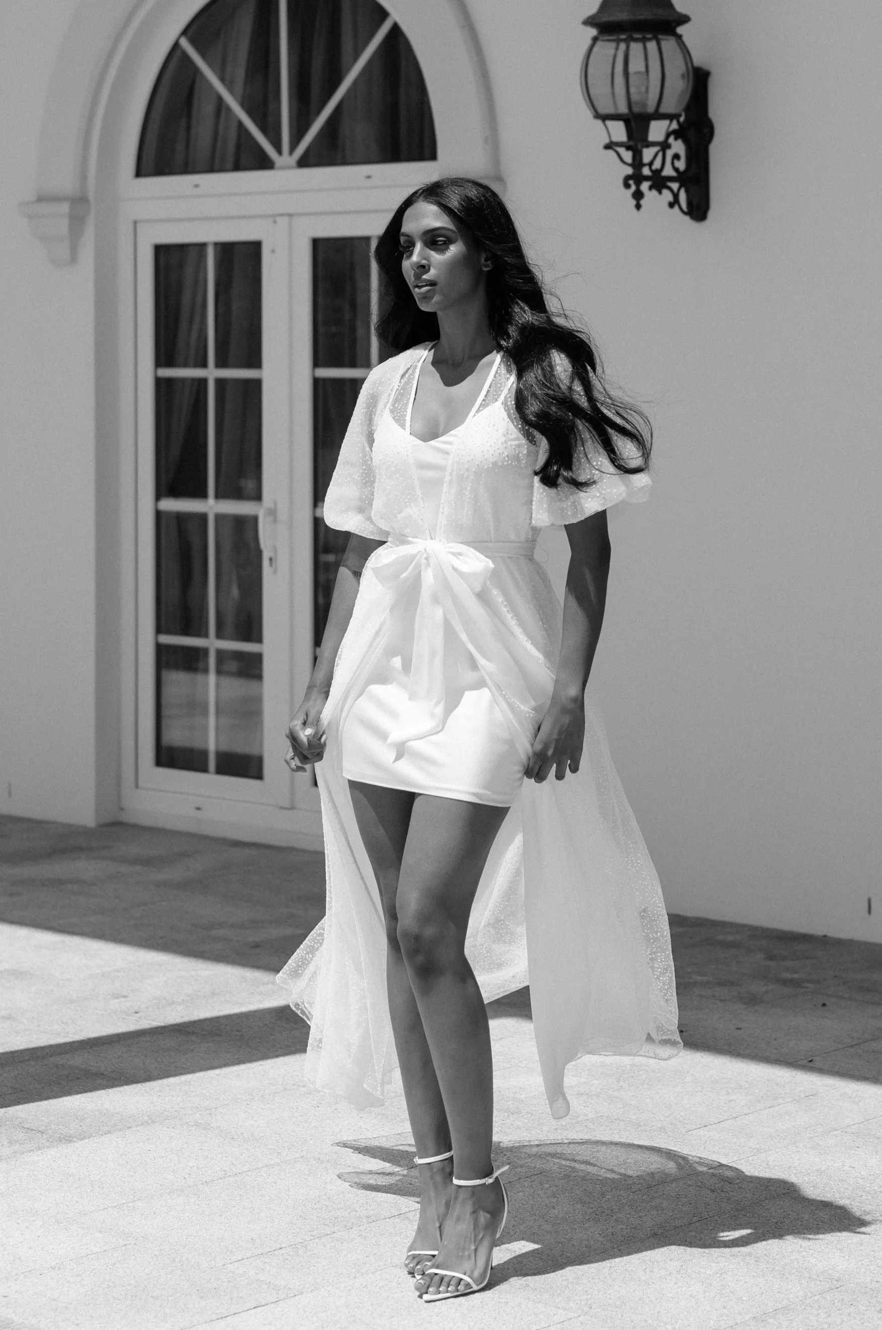 Mila Flocked Spot Lace Maxi Bridal Robe - Includes Slip