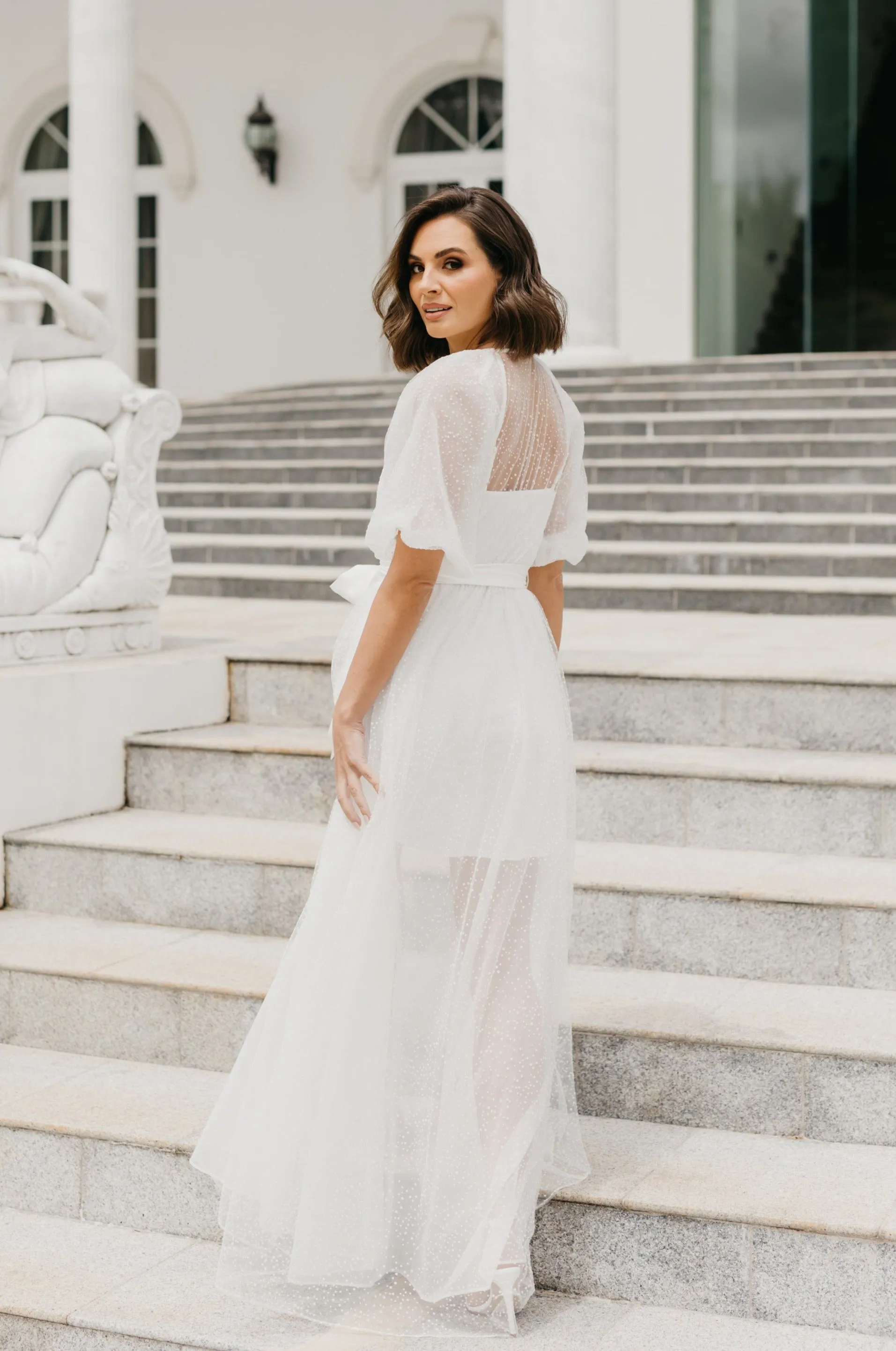 Mila Flocked Spot Lace Maxi Bridal Robe - Includes Slip