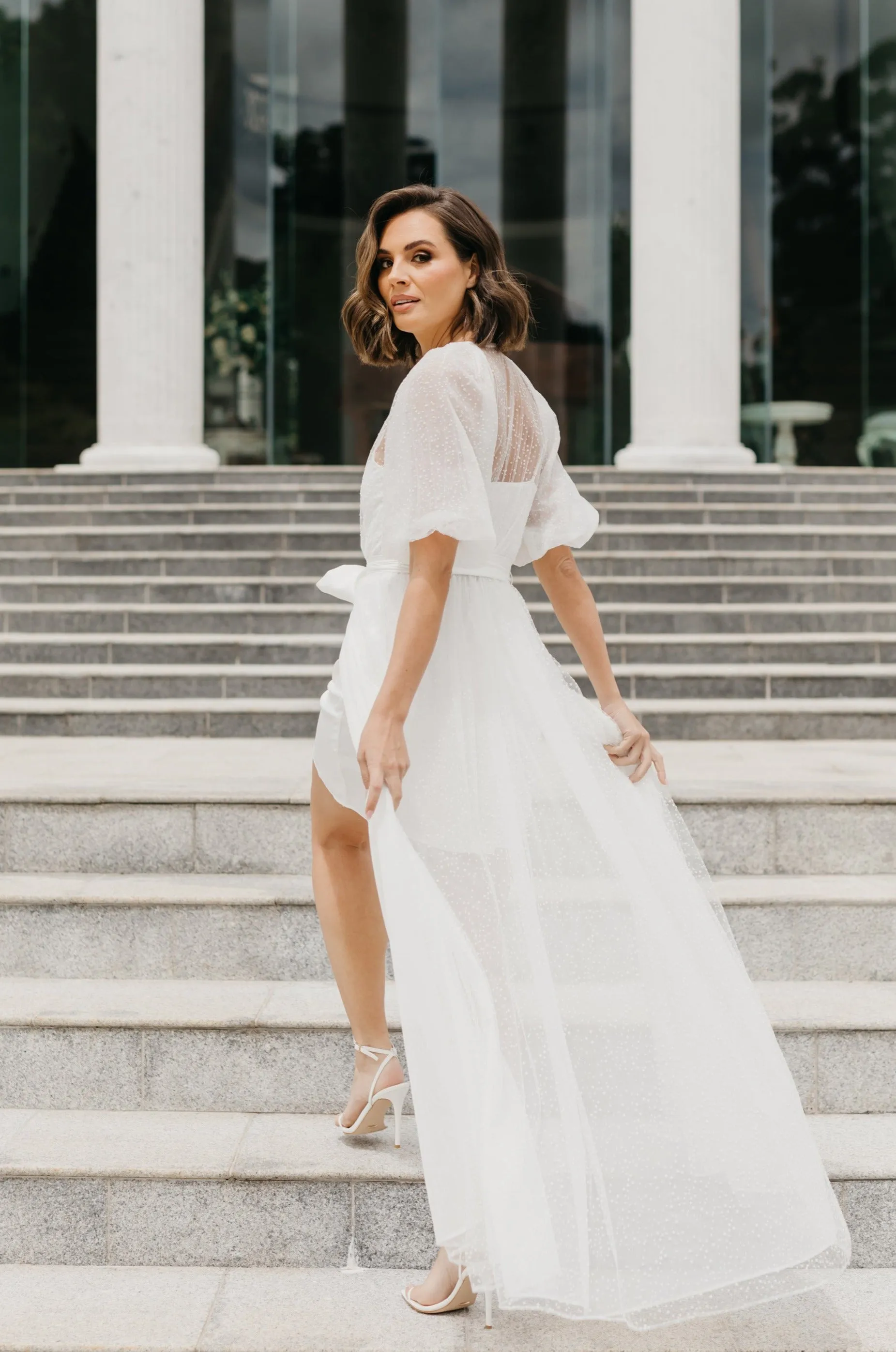 Mila Flocked Spot Lace Maxi Bridal Robe - Includes Slip