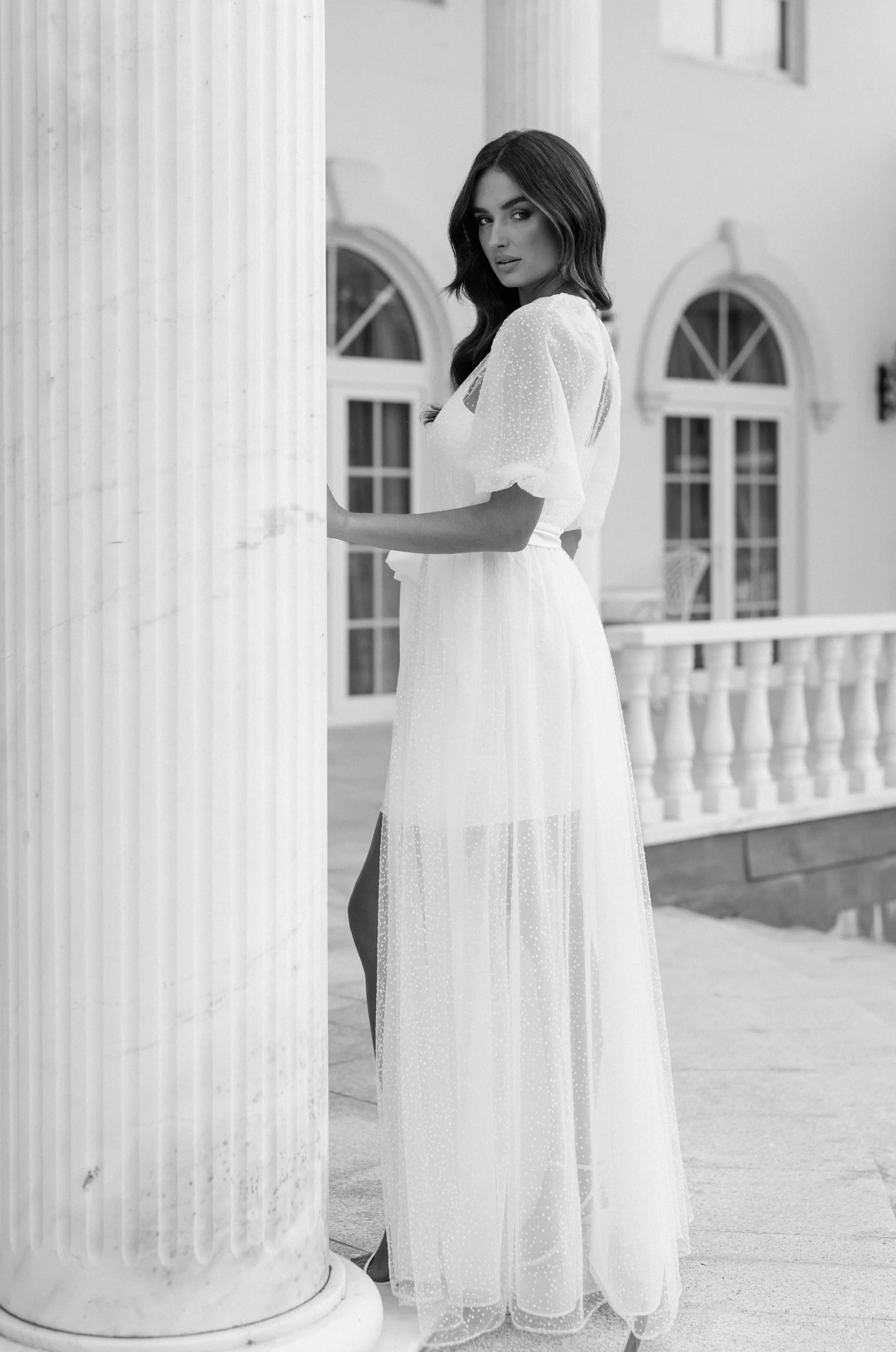 Mila Flocked Spot Lace Maxi Bridal Robe - Includes Slip