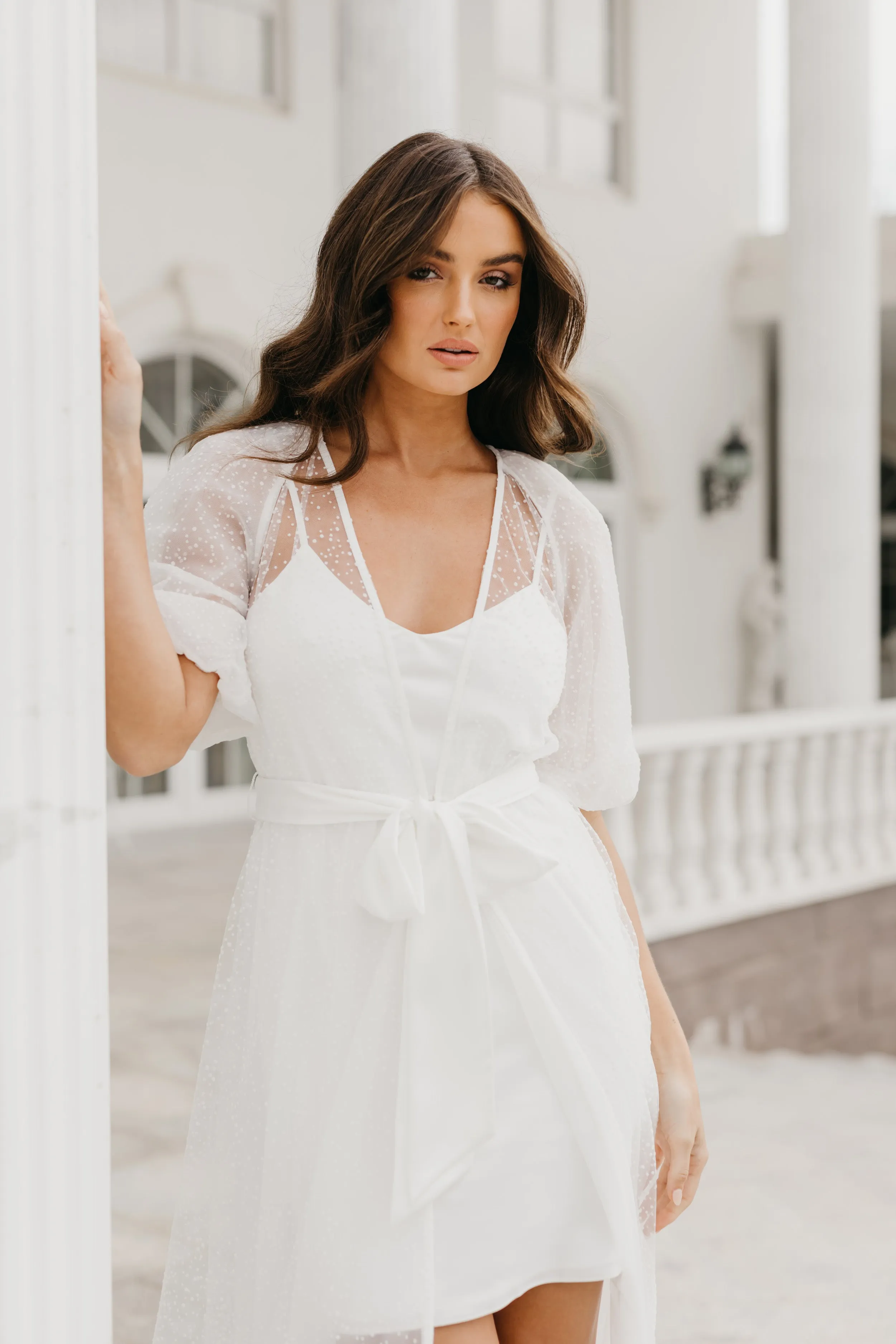 Mila Flocked Spot Lace Maxi Bridal Robe - Includes Slip