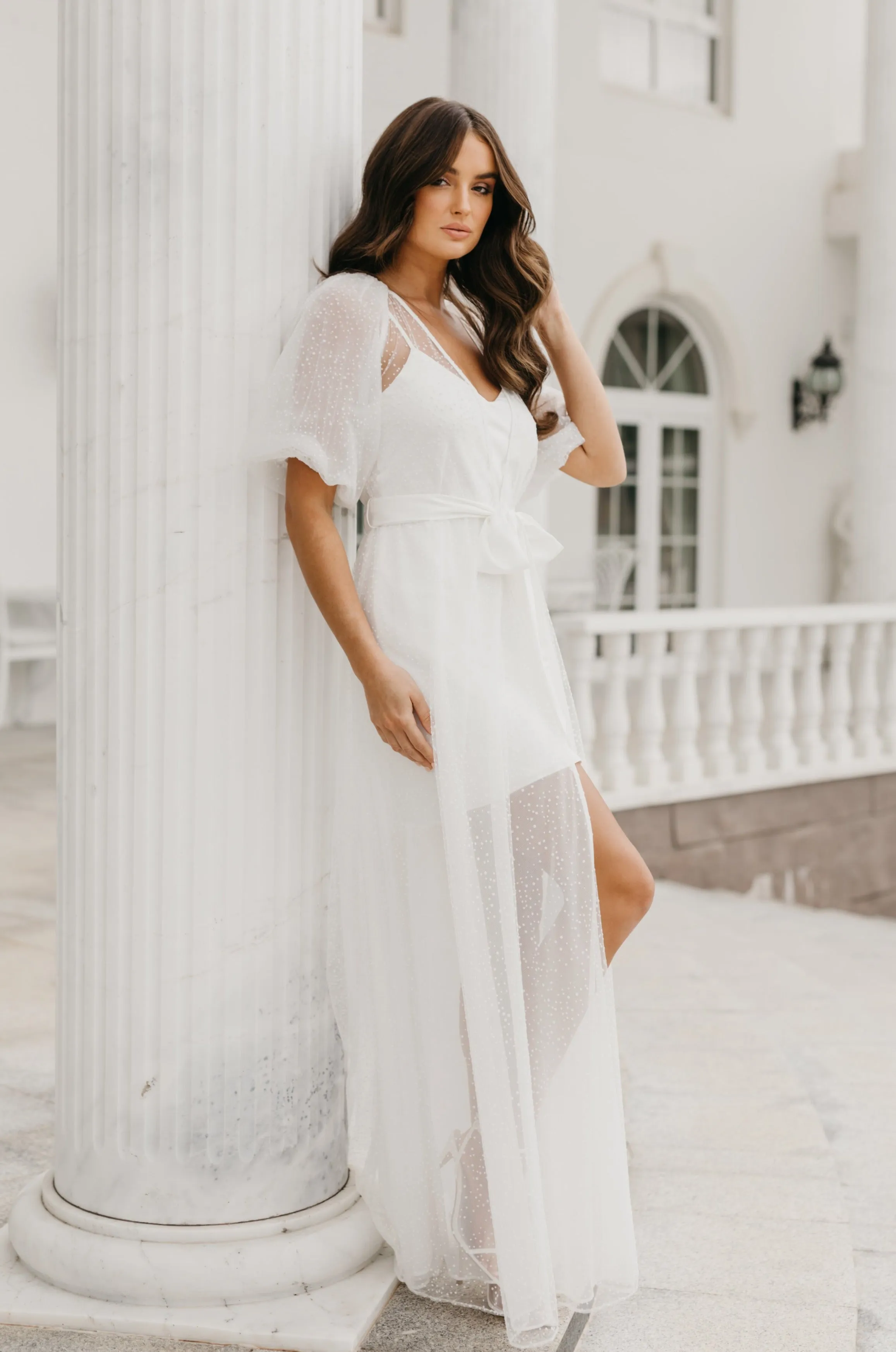 Mila Flocked Spot Lace Maxi Bridal Robe - Includes Slip