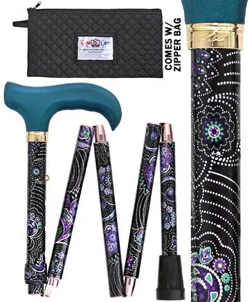 Mini-Purple Majesty: Adjustable Folding Cane with Zipper Bag