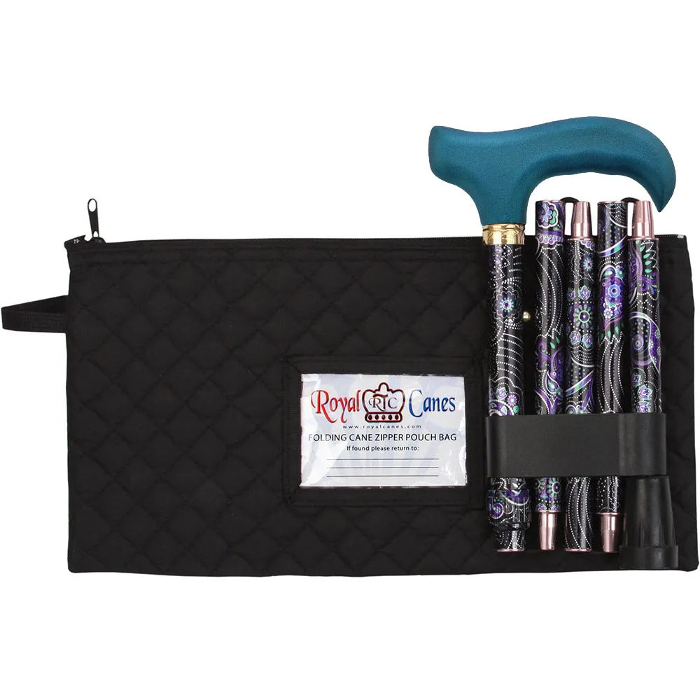 Mini-Purple Majesty: Adjustable Folding Cane with Zipper Bag
