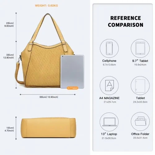 Miss Lulu Casual Shoulder Bag - Stylish Yellow Pleated Design | Women's Versatile Handbag
