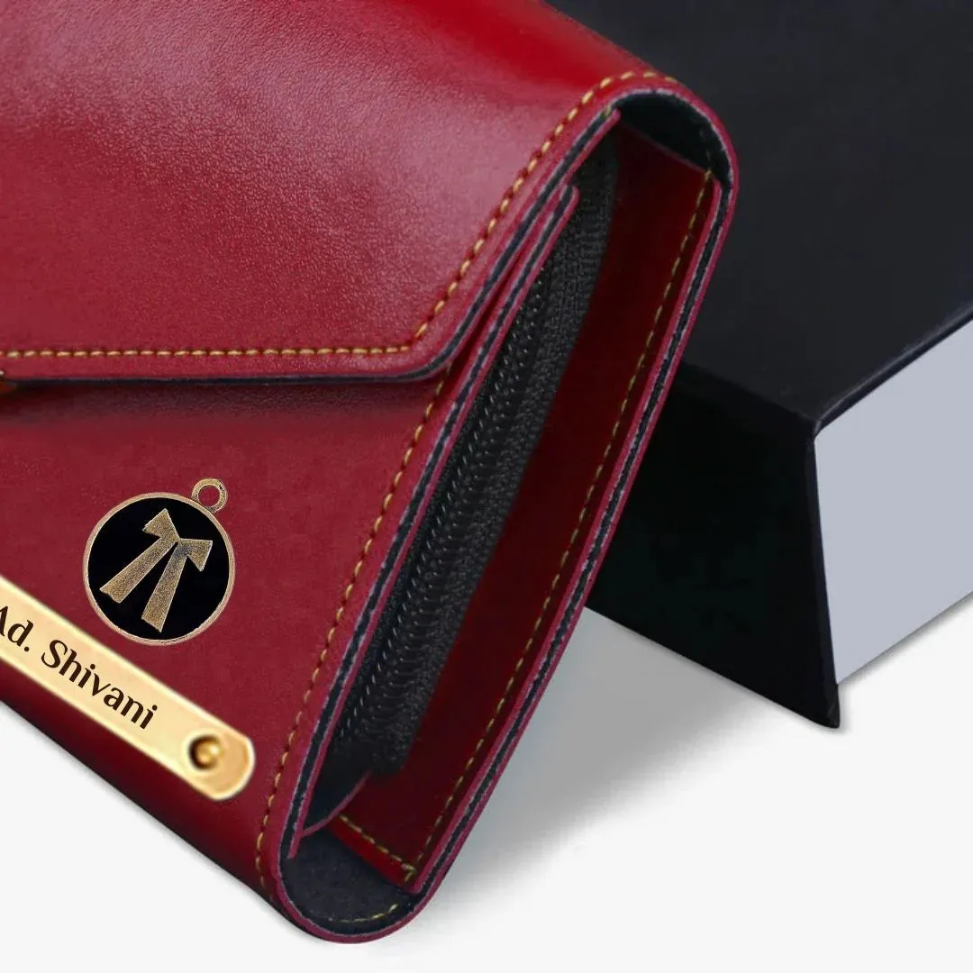 Personalized Womens Wallet with Name & Charms - Maroon