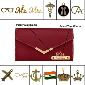 Personalized Womens Wallet with Name & Charms - Maroon