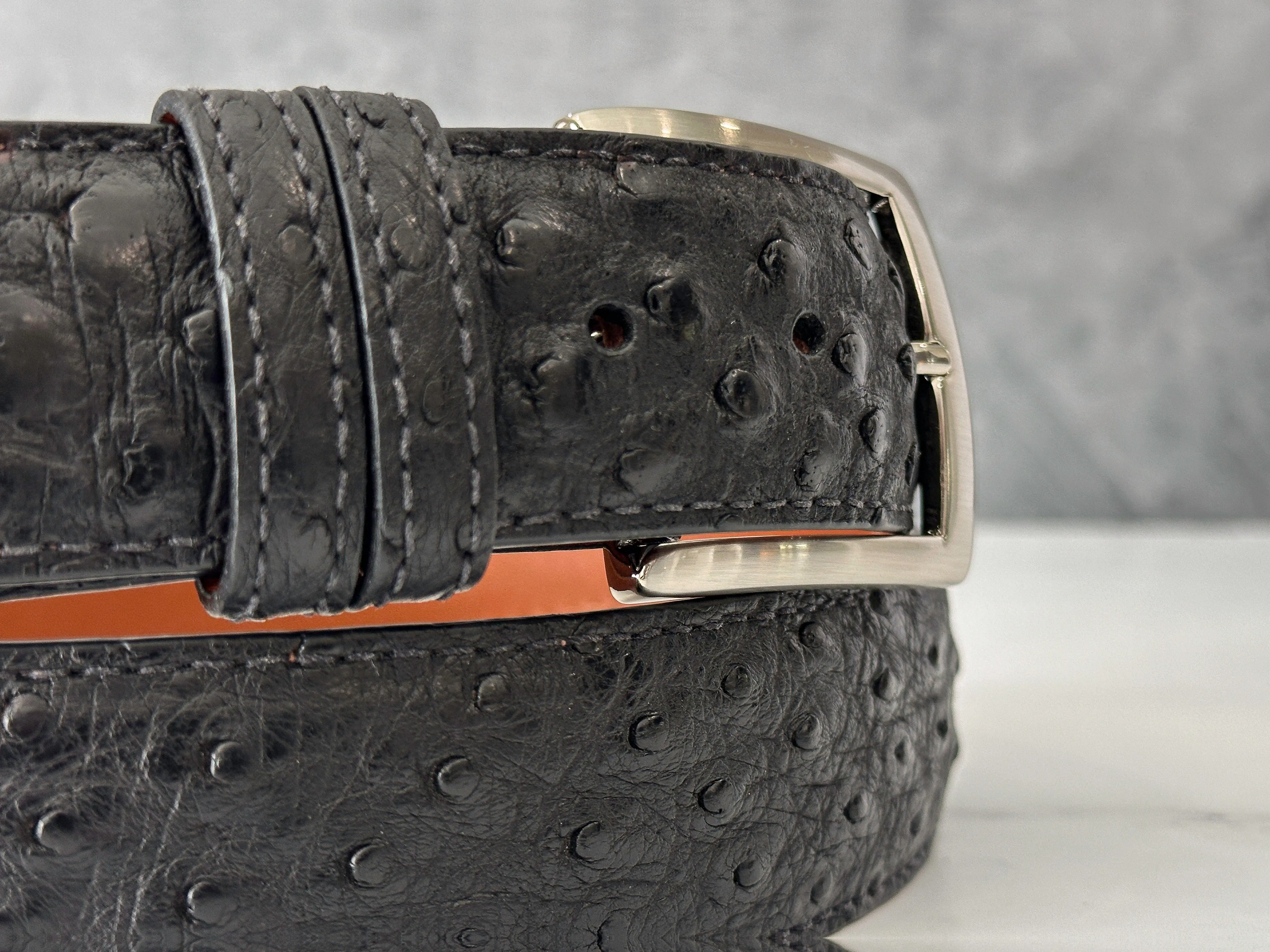 Ready To Ship Ostrich Quill Belt: Black 1.5" width