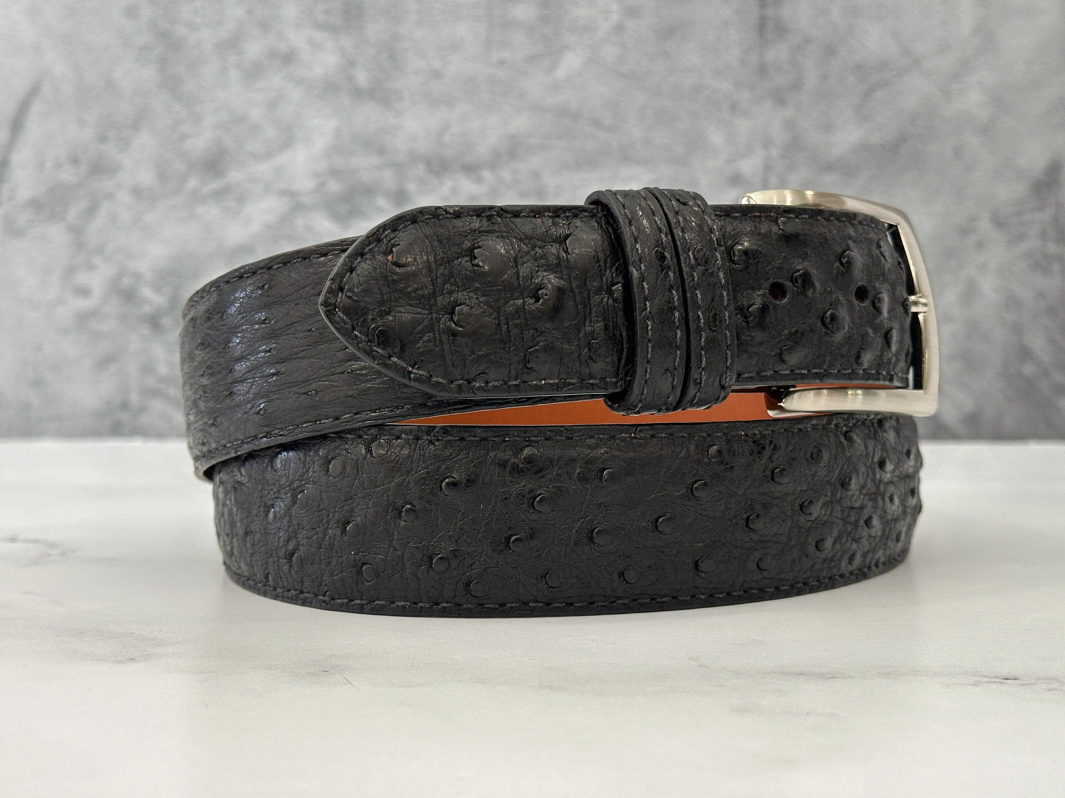 Ready To Ship Ostrich Quill Belt: Black 1.5" width
