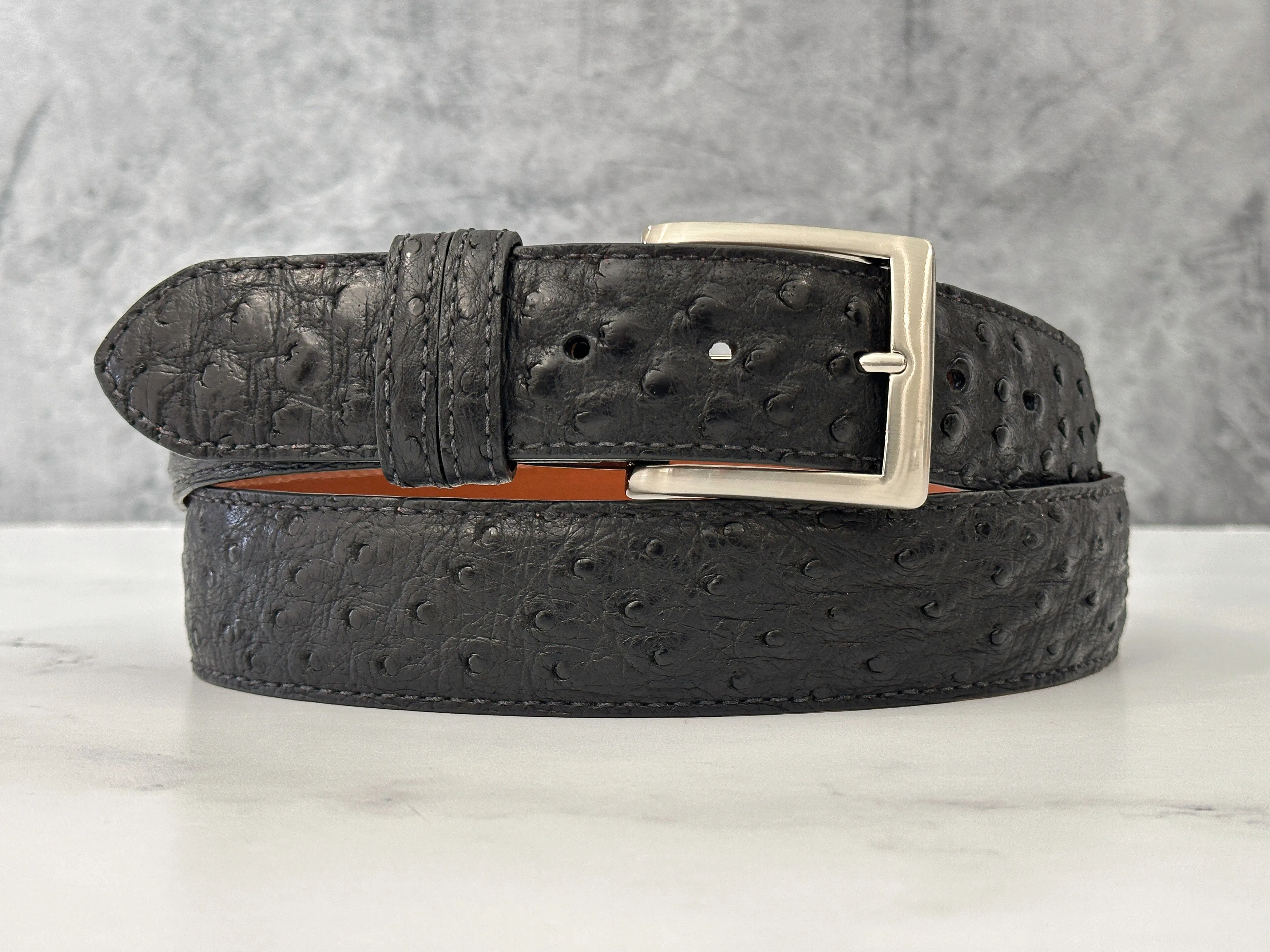 Ready To Ship Ostrich Quill Belt: Black 1.5" width