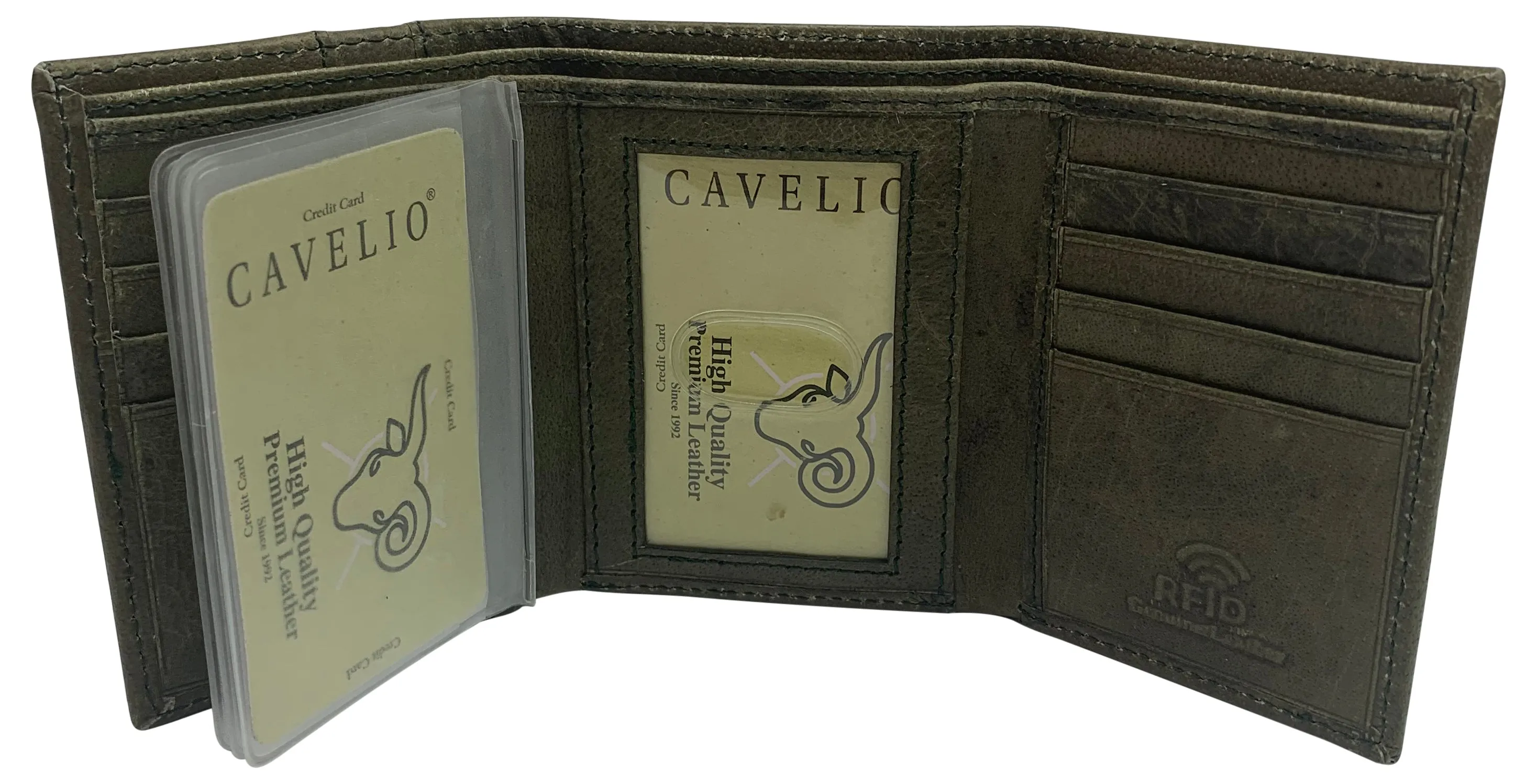 RFID Genuine Leather Slim Mens Trifold Wallet With ID Window Front Pocket USA Series Wallet Gift Box