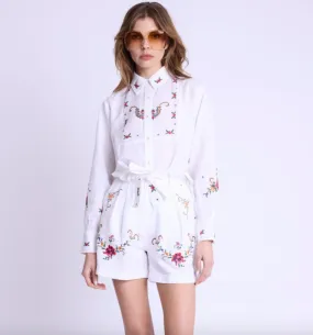 Serena White Embroidered Shorts