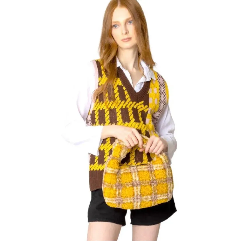 Sherpa Handbag Yellow Plaid Print