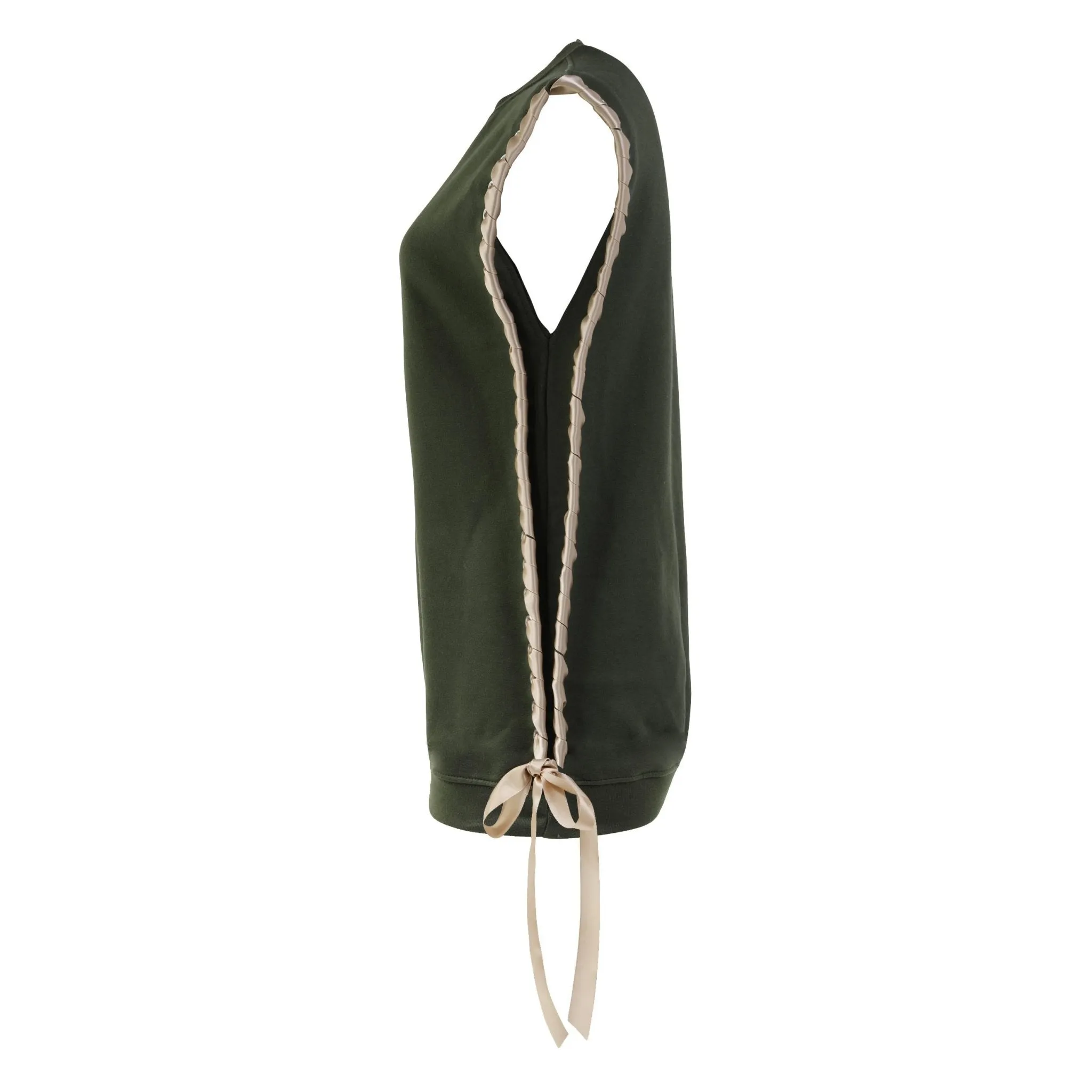 Sleeveless Crewneck with Ribbon in Olive