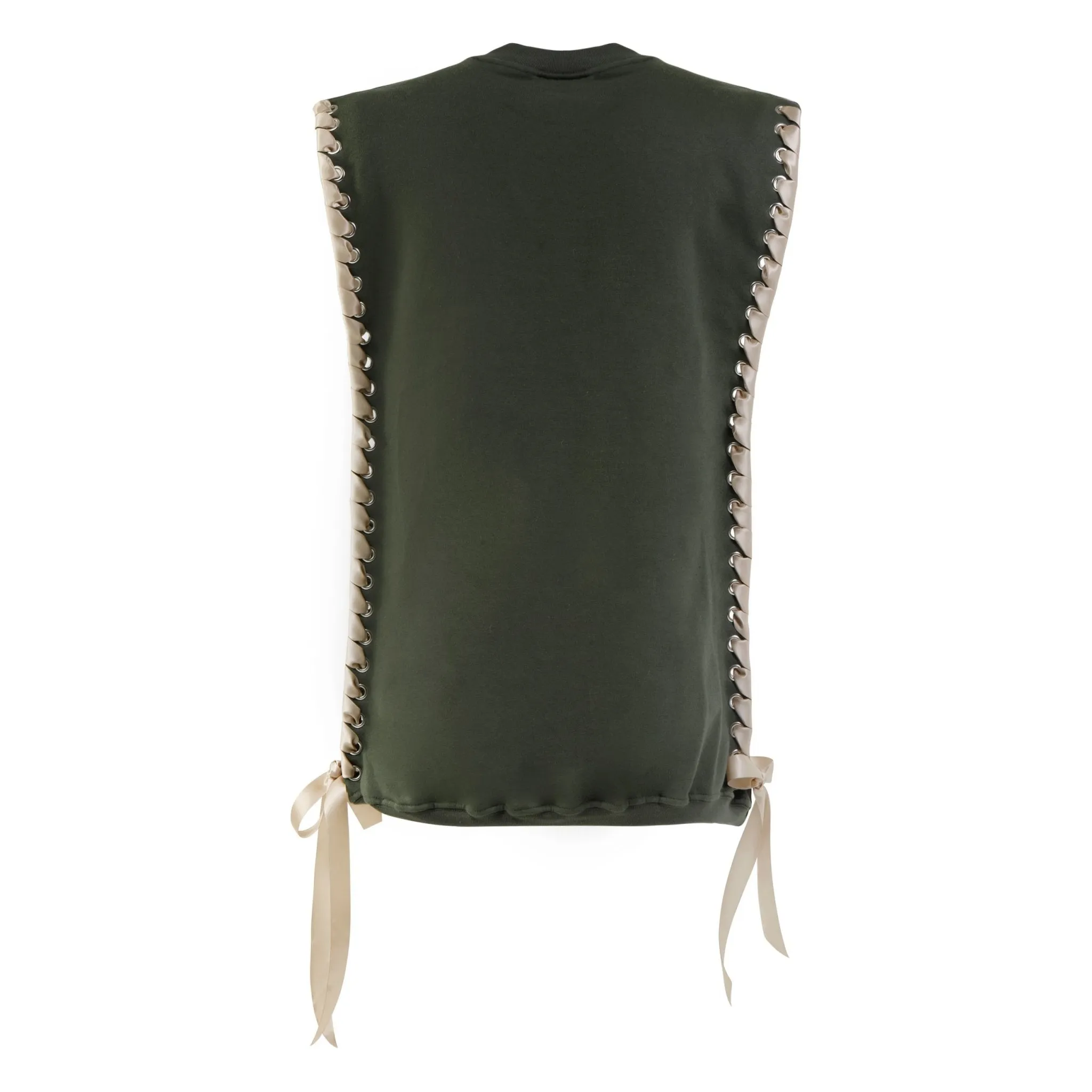 Sleeveless Crewneck with Ribbon in Olive