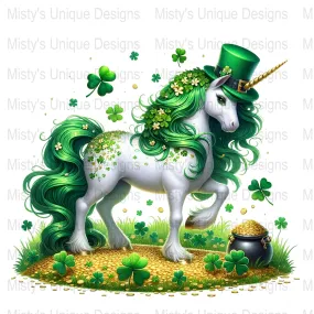 St. Patrick&#39;s Day Unicorn Clipart, Green Floral Unicorn PNG, Digital Download, Irish Celebration, Magical Horse Illustration, Party Decor
