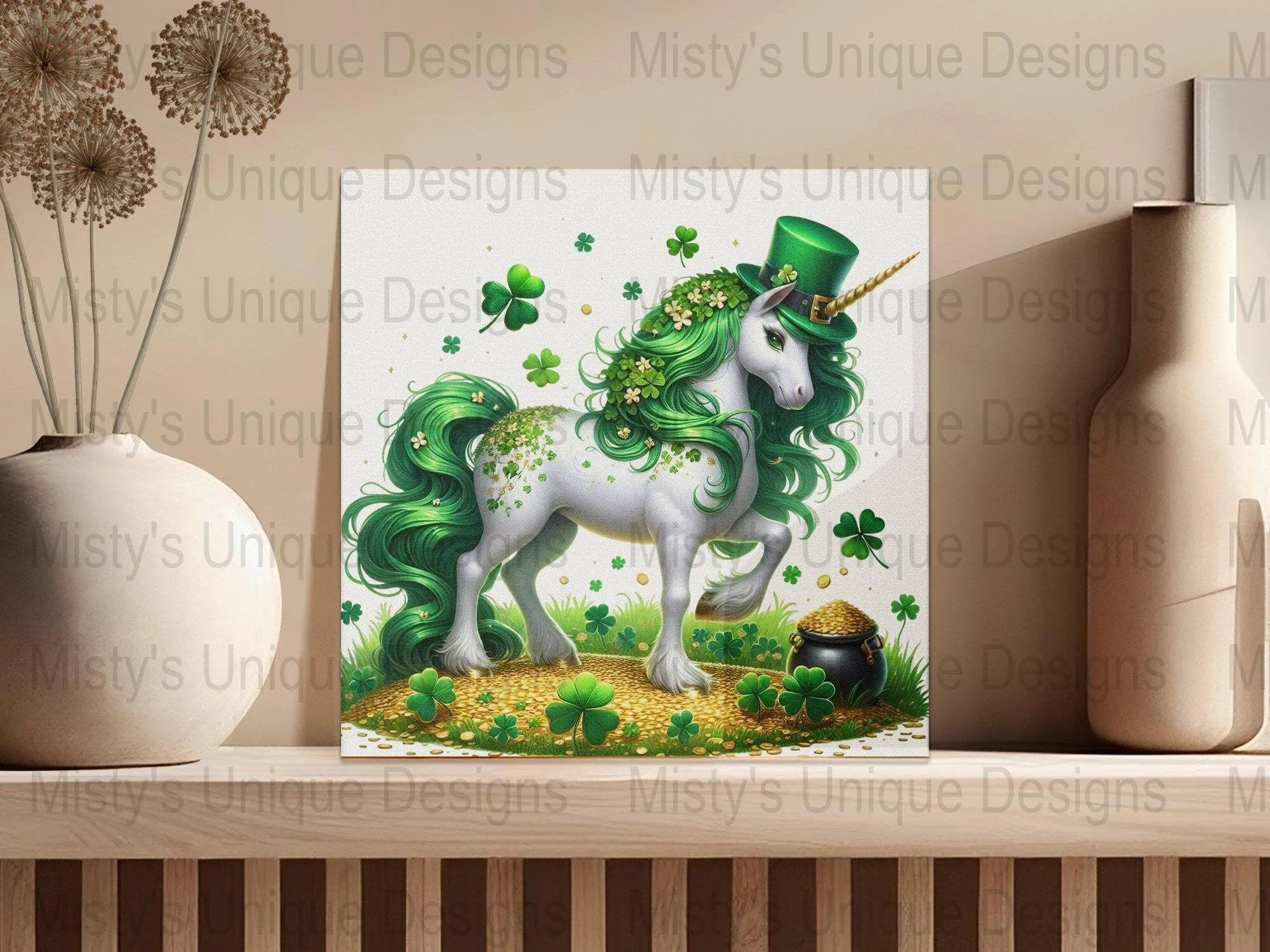 St. Patrick&#39;s Day Unicorn Clipart, Green Floral Unicorn PNG, Digital Download, Irish Celebration, Magical Horse Illustration, Party Decor