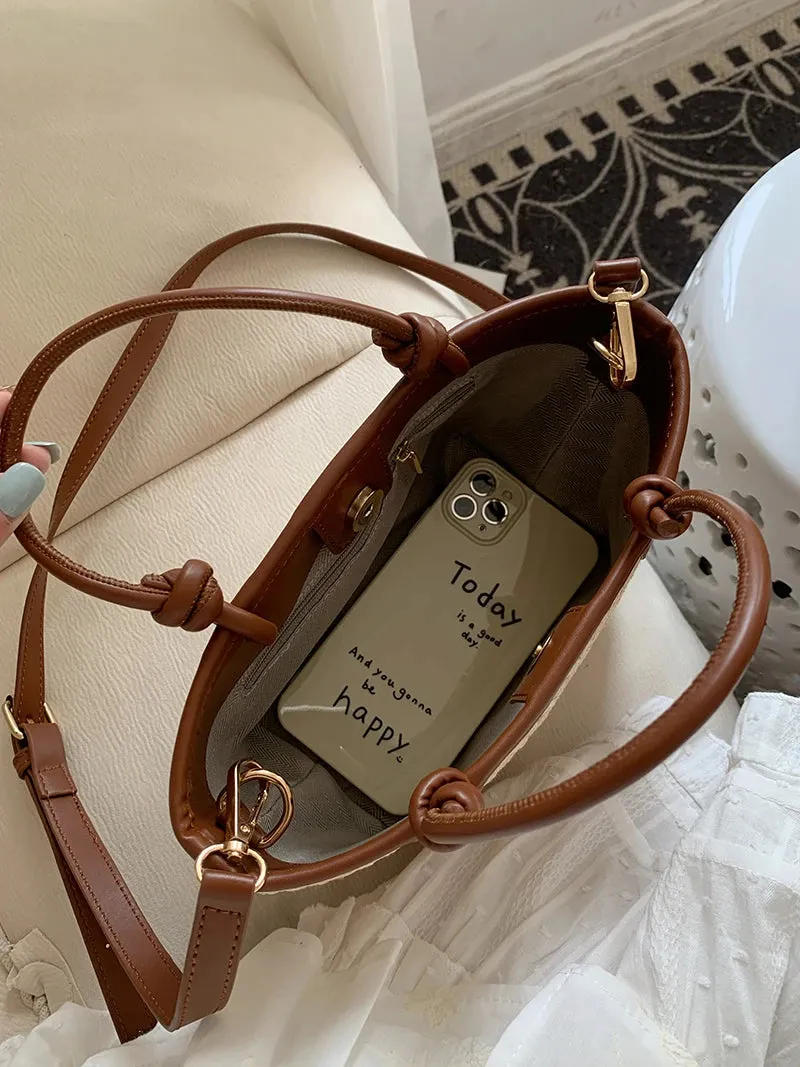 VAIGE Summer Vacation Woven Straw Shoulder Bag with Interior Zipper Pocket - Retro Design Portable Crossbody Tote Handbag