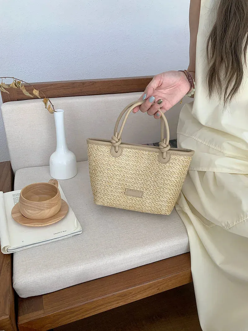 VAIGE Summer Vacation Woven Straw Shoulder Bag with Interior Zipper Pocket - Retro Design Portable Crossbody Tote Handbag
