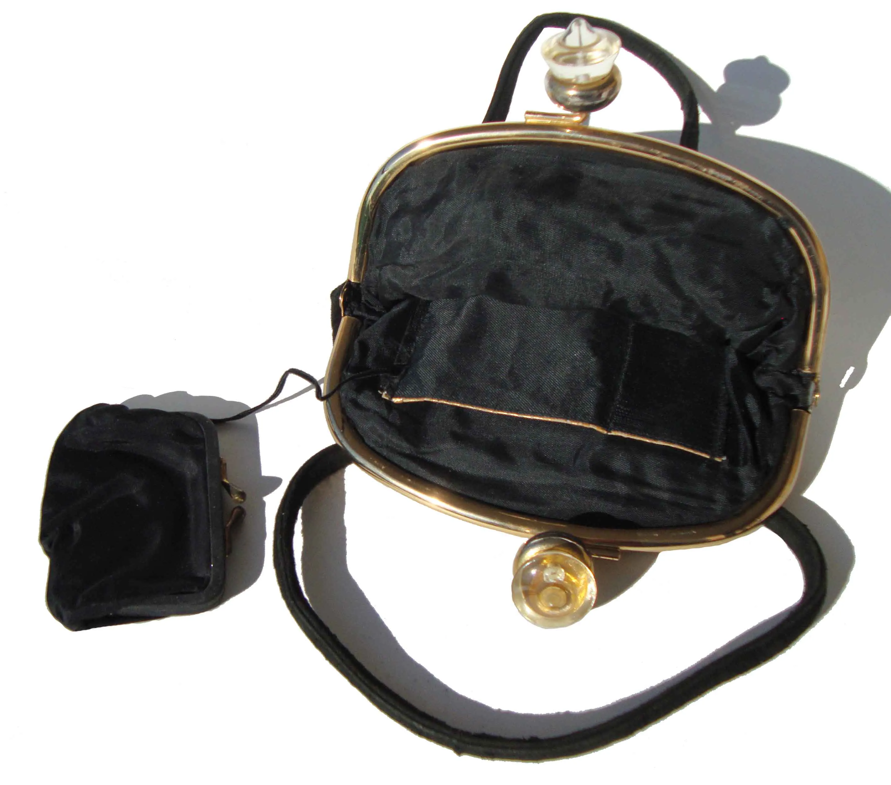 Vintage 40s Bag Black Suede & Lucite Clasp Art Deco Handbag