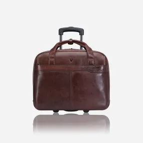 Winchester 17" Leather Laptop Bag on Wheels, Brown