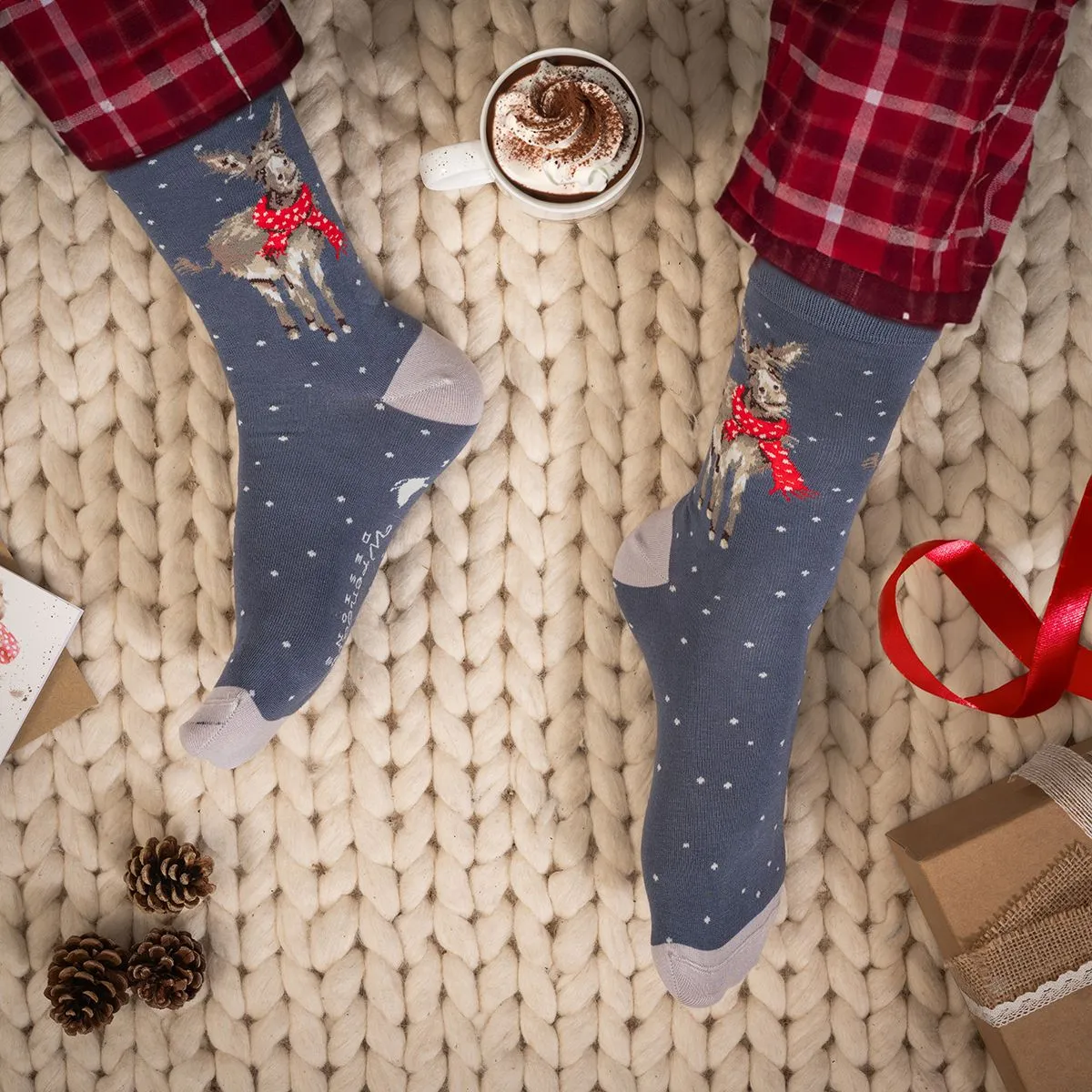 Wrendale All Wrapped Up Donkey Mens Socks Christmas