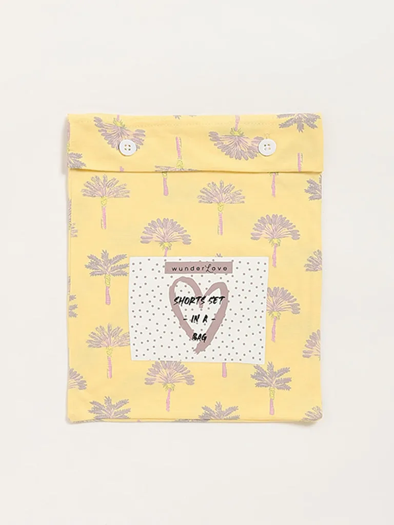 Wunderlove Yellow Typographic Cotton Shorts Set In A Bag