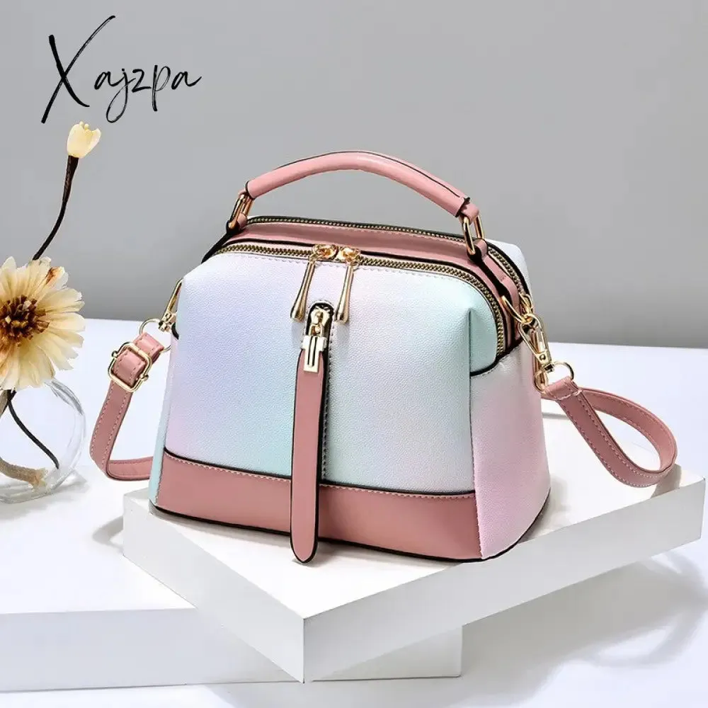 Xajzpa Fashion PU Leather Scalloped Shoulder Bags for Women Casual Ice Cream Color Simple Female Hand Bags Crossbody bags